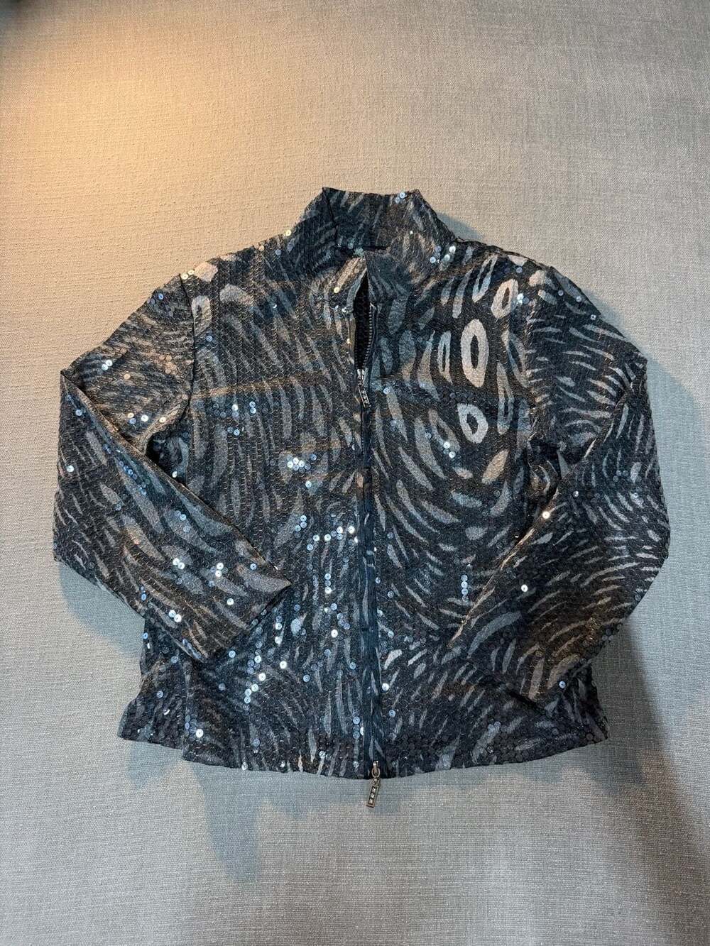 Damee, Inc. Women's Animal Print Sequin Full Zip Jacket Size Large